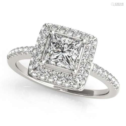 1.5 ctw Certified VS/SI Princess Diamond Halo Ring 14k White...