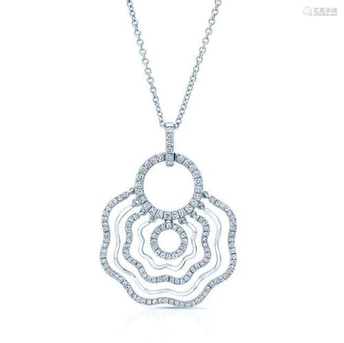 Diamond Floral Wave Cutout Fashion Pendant In 18k White Gold