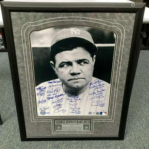 HOF Legends Signed Large Babe Ruth Photo Hank Aaron Kirby Pu...