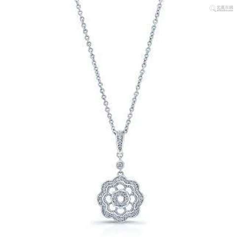 Open Floral Pave Diamond Pendant In 14k White Gold