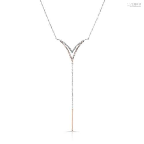 Diamond Pave Double-v And Solid Bar Y-necklace In 14k Rose A...