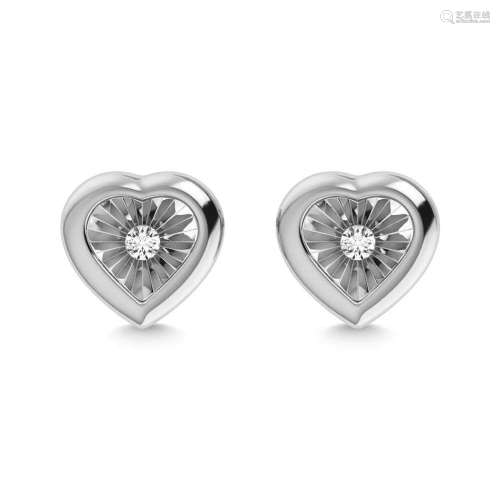 Diamond 1/50 Ct.Tw. Heart Earrings in 925 Silver