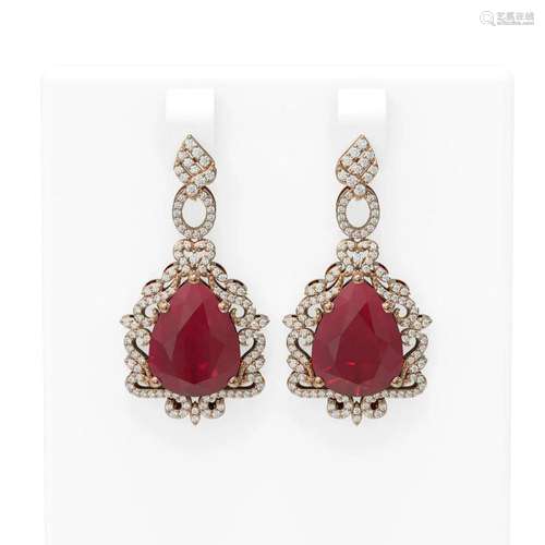 23.25 ctw Ruby & Diamond Earrings 18K Rose Gold