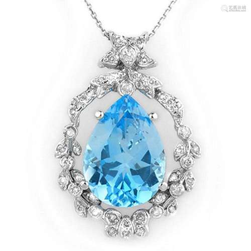 13.84 ctw Blue Topaz & Diamond Necklace 14k White Gold