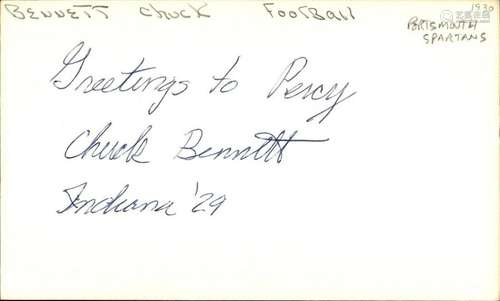 Chuck Bennett Signed Index Card 3x5 Autographed D:1973 Cardi...