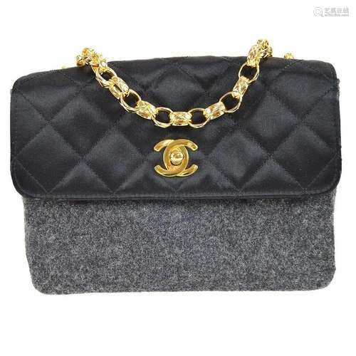 CHANEL Quilted CC Single Bijou Chain Shoulder Bag Black Gray...