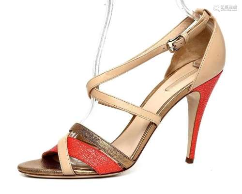 Longchamp Ankle Strap Leather Sandal Beige Women N6841* Size...