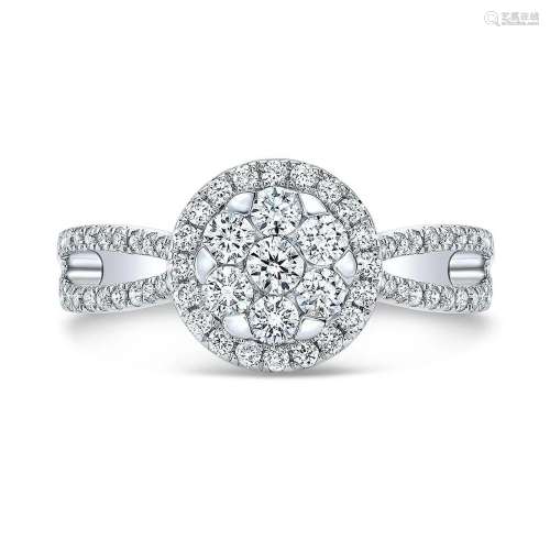 Diamond Cluster Halo Ring With Rounded Split Shank In 14k Wh...