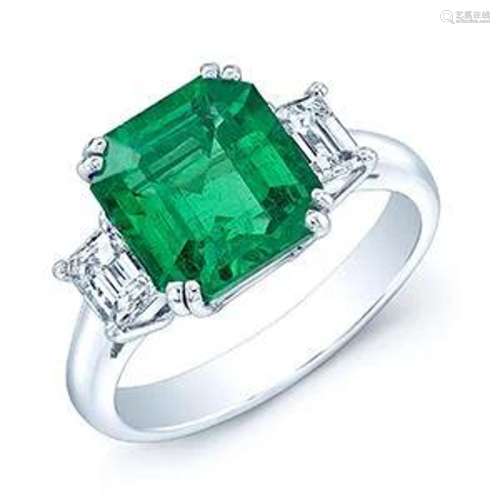 Prong Set Three Stone Emerald And Diamond Ring In 18k White ...