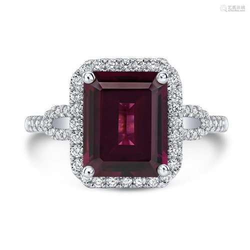 Rhodolite Garnet And Diamond Emerald-cut Halo Ring With Open...