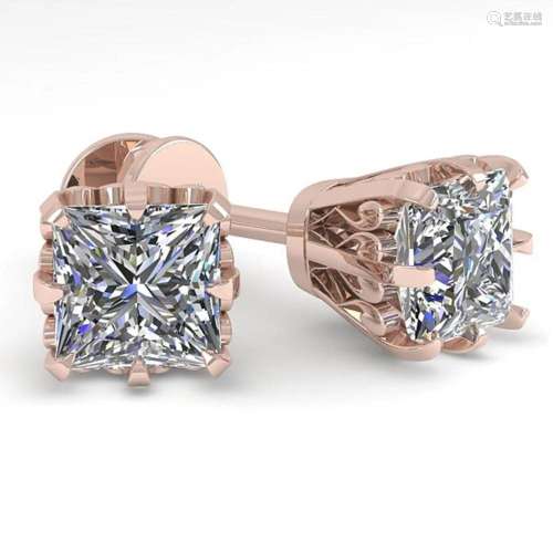 1.0 ctw VS/SI Princess Diamond Stud Earrings Vintage 14k Ros...