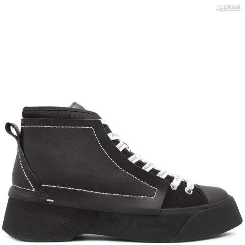 JW Anderson Men's Black Leather Panel High Top Sneakers ...