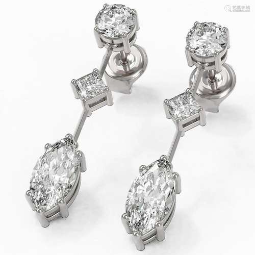 2.32 ctw Marquise Cut Diamond Designer Earrings 18K White Go...