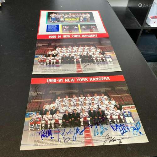 1990-91 New York Rangers Team Signed Photo Brian Leetch Mike...