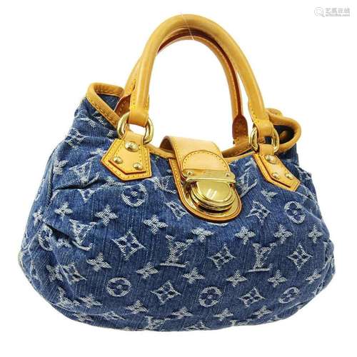 LOUIS VUITTON PLEATY HAND BAG VI0085 PURSE INDIGO MONOGRAM D...