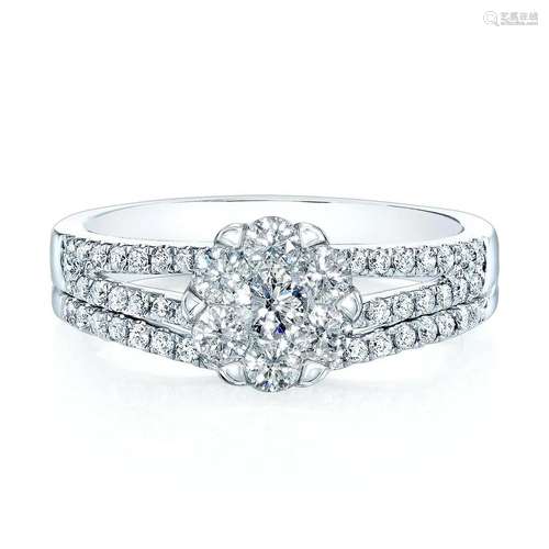 Diamond Split Shank Wed Set In 14k White Gold