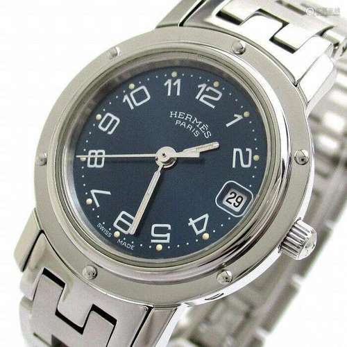 HERMES Clipper Ladies Watch Navy Dial CL4.210