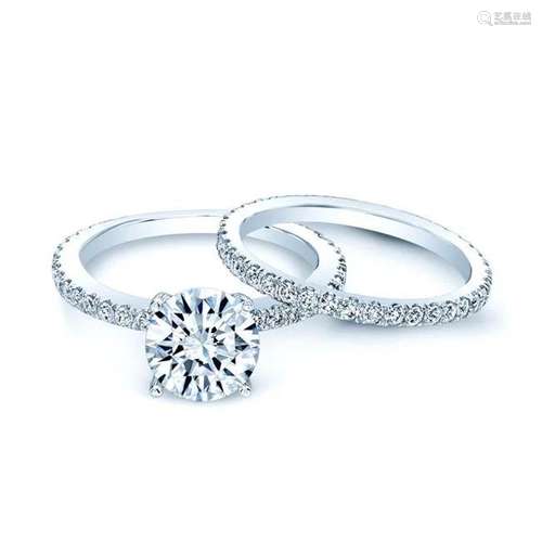 Diamond Pave Wedding Set Semi-mount With 2ct Round Head, Siz...