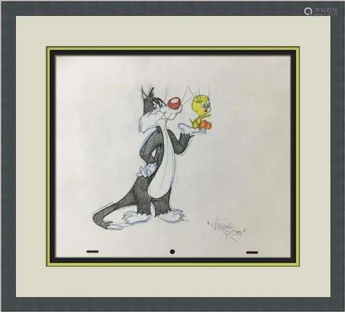 Virgil Ross Original Signed Model Sheet Drawing Sylvester Tw...