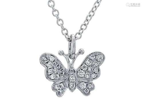 Pave Diamond Butterfly Pendant In 18k White Gold (1/6 Ct.tw....