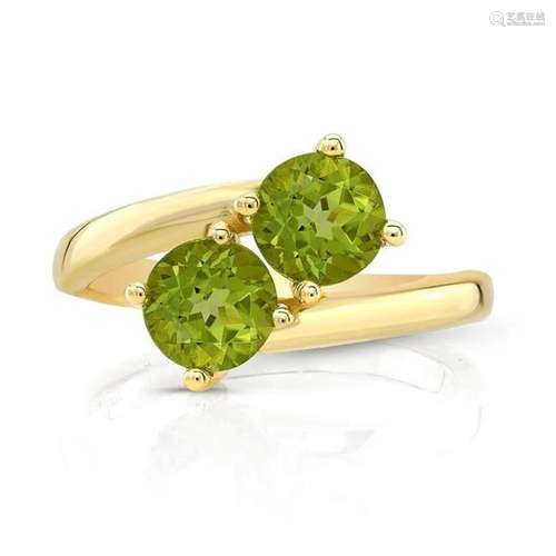 Peridot Duo Bypass Ring In 14k Yellow Gold