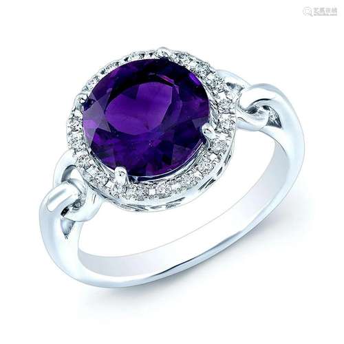 14k White Gold Equestrian Amethyst Ring With Diamonds