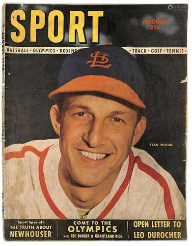 1948 Sport Magazine August No Label Stan Musial Cardinals 83...