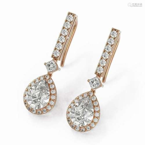 3 ctw Pear Cut Diamond Designer Earrings 18K Rose Gold