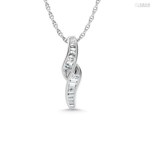 Diamond 1/4 Ct.Tw. Baguette Cut Fashion Pendant in 14K White...