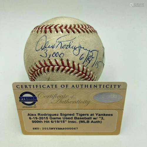 Incredible Alex Rodriguez 3 000 Hit Game Used Signed Inscrib...