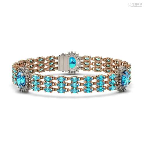 30.94 ctw Swiss Topaz & Diamond Bracelet 14K Rose Gold