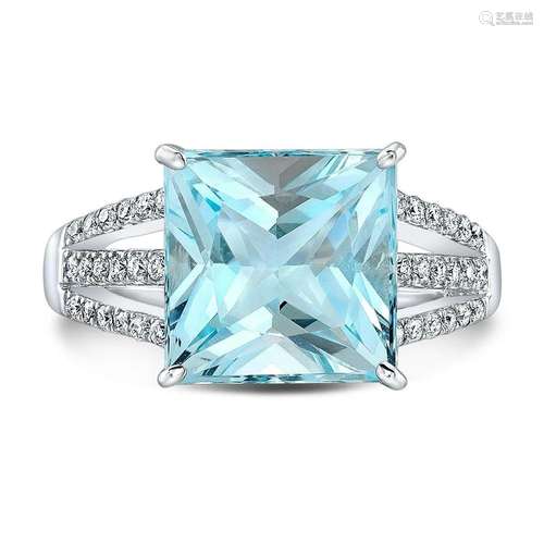 Aquamarine And Diamond Split Shank Ring In 18k White Gold