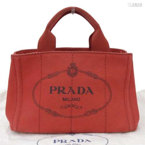 Prada PRADA Canapa Tote Mini Bag Handbag Canvas Red BN2439