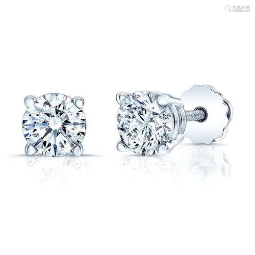 Round Diamond Stud Earrings With 4-prong Baskets And Screwba...