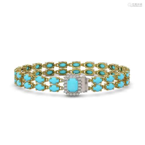 13.04 ctw Turquoise & Diamond Bracelet 14K Yellow Gold