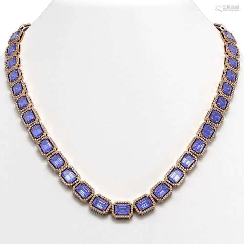 56.69 ctw Tanzanite & Diamond Micro Pave Halo Necklace 1...