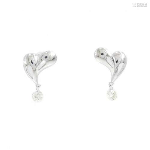 K18WG Heart Diamond Earrings 0.40CT