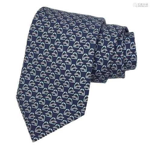 Hermes tie 100% silk necktie Etrier horse navy men's