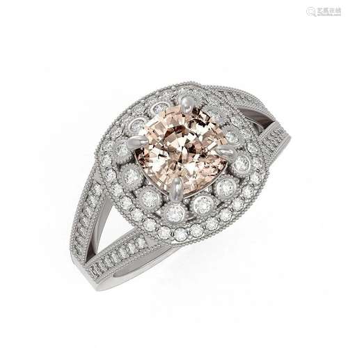 2.29 ctw Certified Morganite & Diamond Victorian Ring 14...