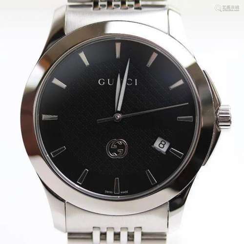 GUCCI G Timeless Quartz SS 38mm Black Dial Quartz 126.4 YA12...