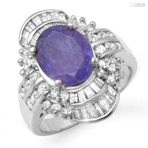 5.20 ctw Tanzanite & Diamond Ring 18k White Gold