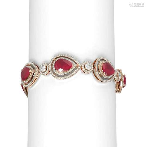 32.24 ctw Ruby & Diamond Bracelet 18K Rose Gold