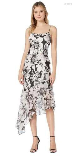 Adrianna Papell Blush Bias Cut Floral Printed Chiffon Midi D...