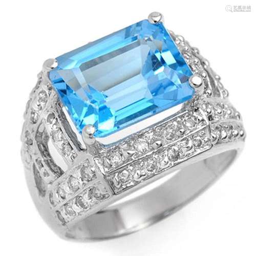 6.50 ctw Blue Topaz & Diamond Ring 14k White Gold