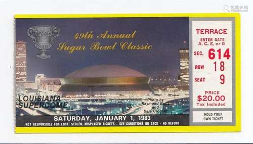 1983 Sugar Bowl Ticket Georgia UGA v Penn State Blackledge M...