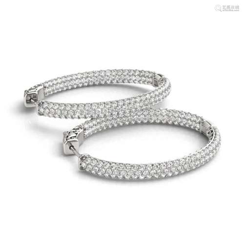 3.65 ctw Diamond VS/SI 31 MM Hoop Earrings Pave 14k White Go...