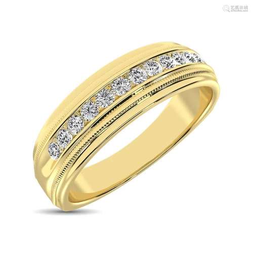 14K Yellow Gold Diamond 1/4 Ct.Tw. Men's Machine Band