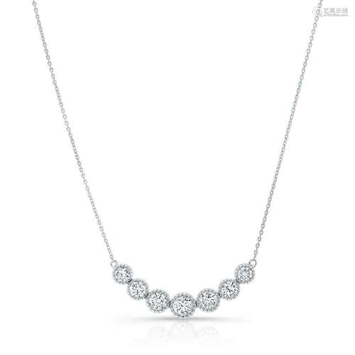 Diamond 7-stone Round Bezel Graduated Necklace With Millgrai...