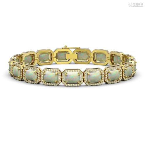 16.86 ctw Opal & Diamond Micro Pave Halo Bracelet 10k Ye...