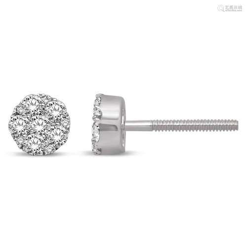 14K White Gold 1 Ct.Tw. Diamond Flower Stud Earrings